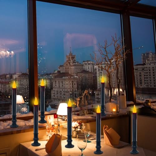 Image of Oviejo 10 Pack Halloween Black Electric Candles, Battery Operated Window Candles with Taper Flickering Bulbs, Flameless Halloween Window Candle with Timer for Table Kitchen Halloween Decor