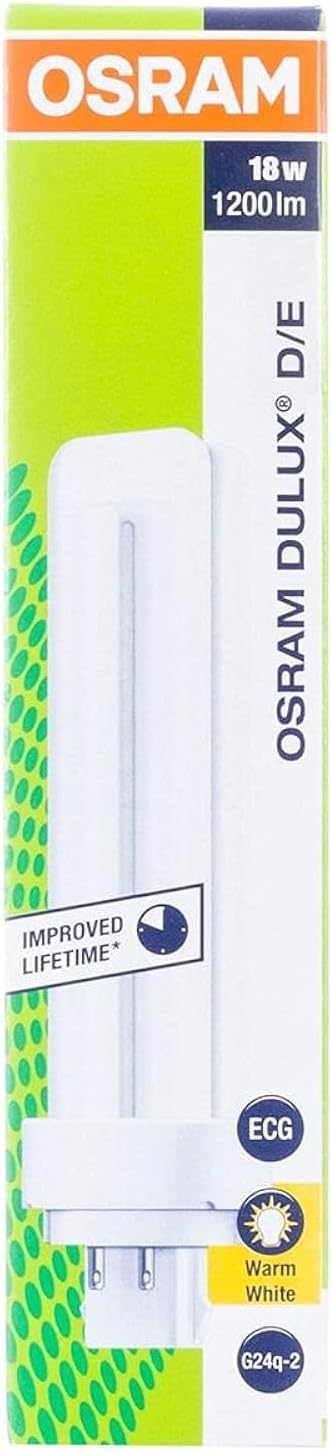 Osram Compact Fluorescent Lamp Dulux D/E 18W / 830 G24q-2, Warm White Light, Original Packaging, Pack of 8