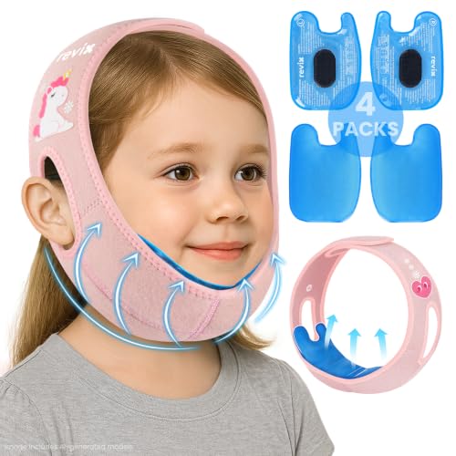 REVIX Teeth Ice Pack Head Wrap for Kids Ice Pack for Face with 3D Fit Reusable Hot Cold Compress for Cheek & Jaw Relief Ideal for Tonsillectomy Recovery Adorable Unicorn Pattern Pink