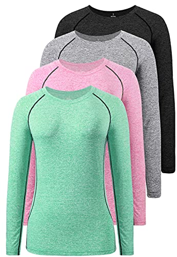 3-4 Pack Dry Fit Long Sleeve Tshirt for Women Moisture Wicking Long Sleeve Tee Outdoor Compression Running Workout Tops