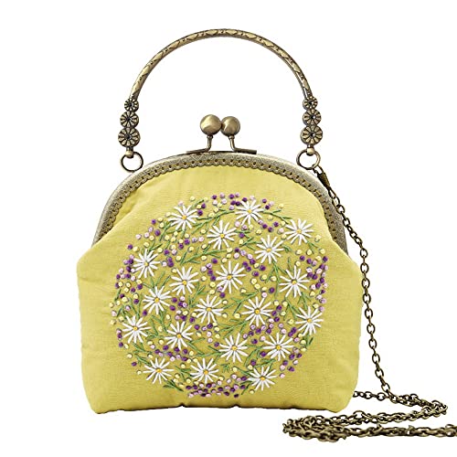 Image of Gogobear Vintage DIY Embroidered Handbag Kits Adults Cross Stitch Kit | Retro Vintage Style, Needlepoint Pouch Kit, Detachable Chain Strap, Birthday Gift, Handmade Souvenir