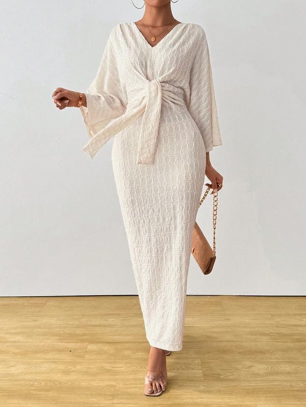 SISKIN Fall Dresses for Women 2025, Long Sleeve Maxi Split V Neck Solid Color Elegant Formal Cocktail Casual Dresses - Image 2