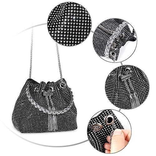 Image of Desy & Feeci Bling Rhinestone Purse for Women, Glitter Clutch Handbag Bucket Evening Bag for Girls Wedding Party
