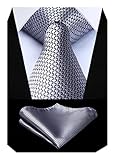 BIYINI Check Plaid Hochzeit Krawatte Taschentuch Seide Classic Herren Krawatte & Einstecktuch Set Business Party Silber