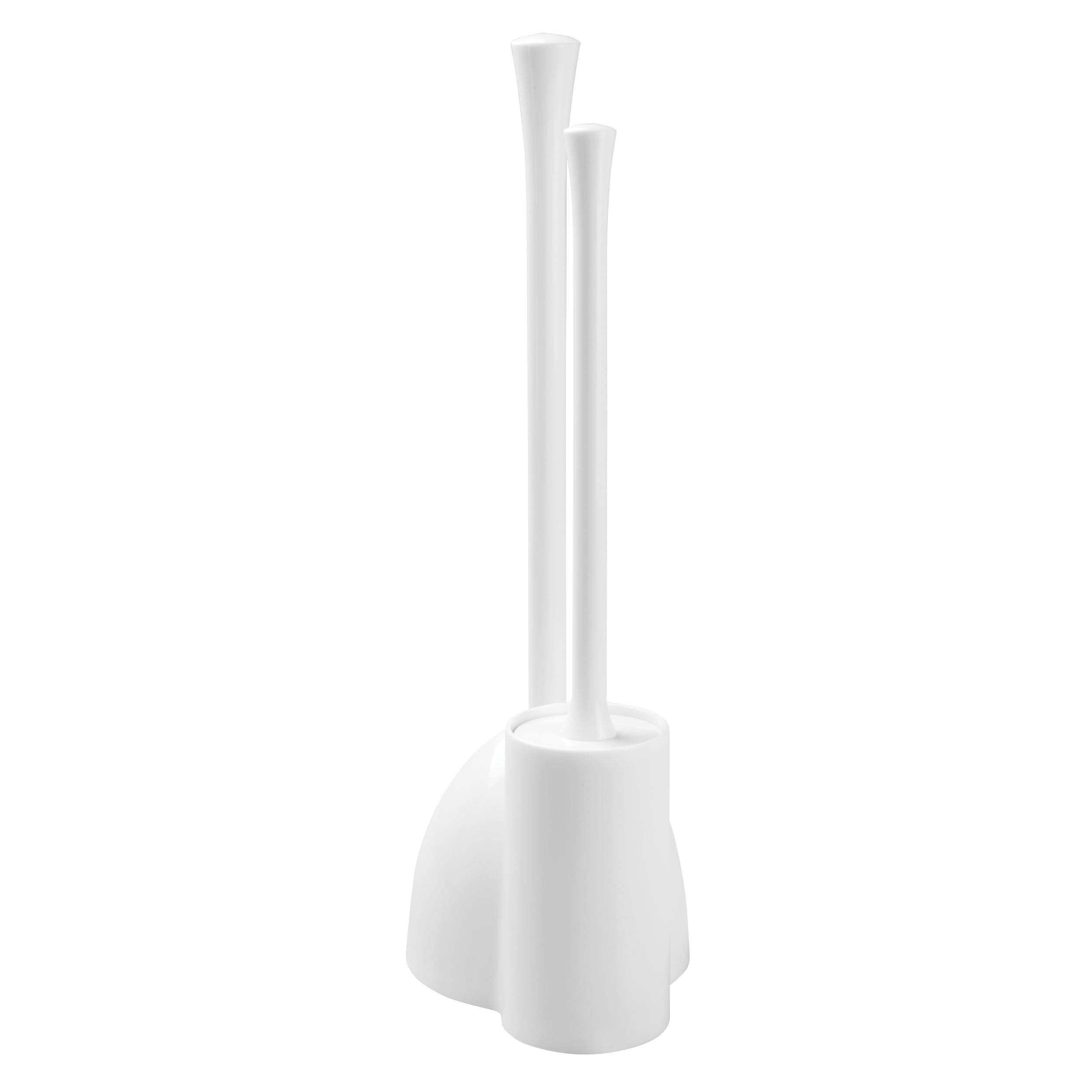 iDesign Una Plastic Toilet Bowl Brush and Plunger Combo Set for Bathroom Cleaning and Storage White