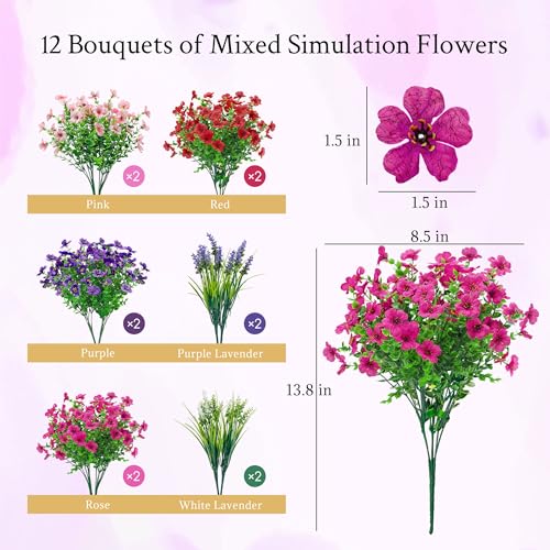 Der Rose 12 Bundles Artificial Flowers for Outdoors, UV Resistant Fake Flowers for Garden Porch Window Box Patio Wedding Home Decor image 1