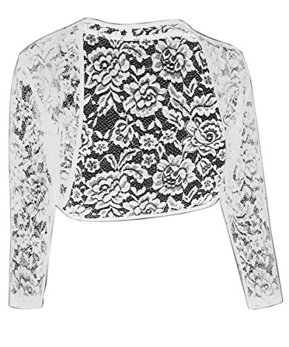 MedeShe Women Long Sleeve Velvet Open Front Cardigan Cropped Bolero Shrug (White, L)