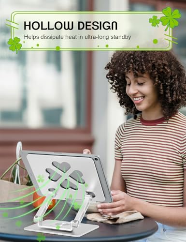 Image of Tablet Stand for iPad,360 Rotating Desktop Holder - Aluminum Adjustable & Foldable Desk Holder for iPad Pro 12.9 /11,Air 10.9,Samsung Tab S9,Portable Home /Office,Gift for Mom,Teens,Silver