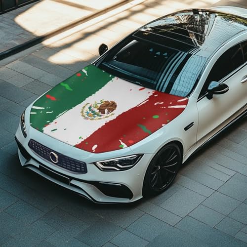 Image of Mexican Flag Style Car Hood Cover Protector Stretchable Car Hood Wrap Blankets Mexican Independence Day Decorations Automotive Exterior Accessories for Compact SUV Sedans Trucks Pickup