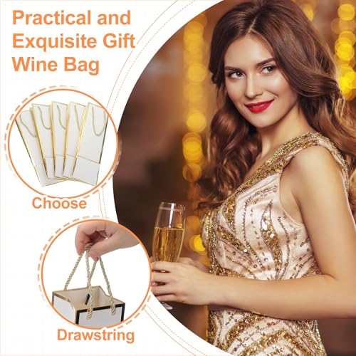 PATIKIL Torby na prezenty na wino, 24 szt., 8 x 8 x 3,5 x 35 cm, papierowa butelka wina, torba prezentowa, torba na wino, luzem, z uchwytami, na prezent, Boże Narodzenie, ślub, urodziny, rocznicę
