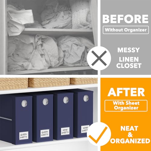 Image of SpaceAid 4 Pack Bed Sheet Organizers and Storage, Foldable Sheet Organizer for Linen Closet, Sheets Set Folder Keeper with Window XL (Queen & King Size) Bedding Container (Navy Blue, 4 Pack)