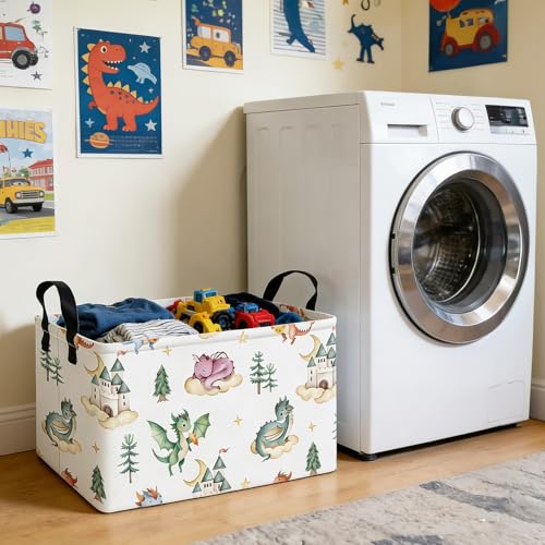 Image of Rectangular Dragon Storage Basket | Fabric Organizer Bin for Books,Clothes,Gifts,Pets-Perfect for Home,Office,Nursery,Dorm,Shelf(Rec-dragon )