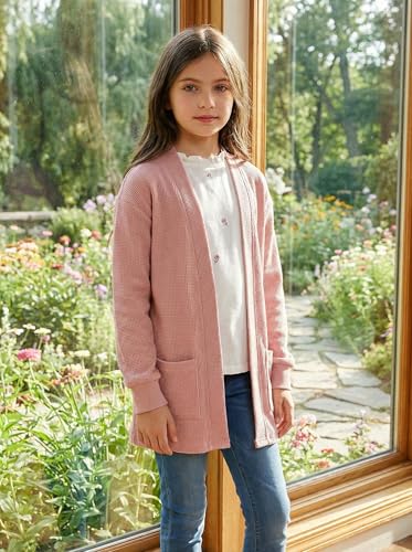 Image of Girls Open Front Cardigan Long Sleeve Casual Fall Winter Loose Knit Sweaters Coat with Pockets