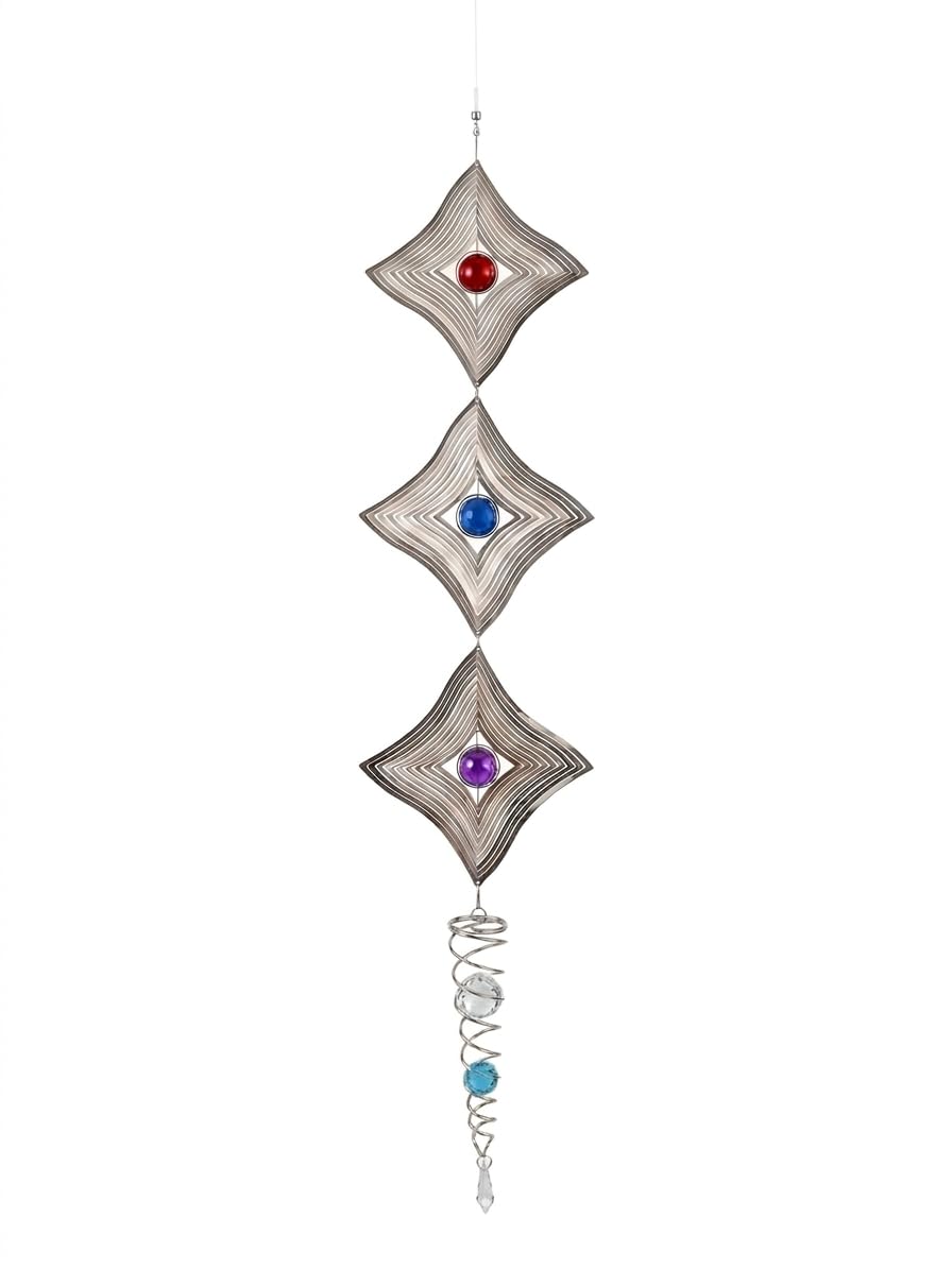 3-Tier Kinetic 3D Metal Windchime with Spiral Tail Hanging Ornament | Premium Stainless Steel Rotating Wind Spinner for Home, Balcony, Terrace & Garden Aesthetics-image-1