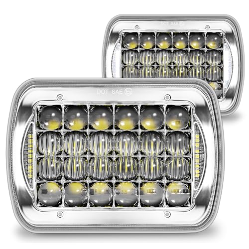 TRUE MODS 7x6 5x7 H6054 Chrome LED Headlights H4 2B1 Sealed Beam Replacement Head Lamp for Jeep Wrangler YJ Cherokee XJ Chevy Express Ford Econoline Van GMC Savana Nissan D21 Toyota Pickup Trucks Cars