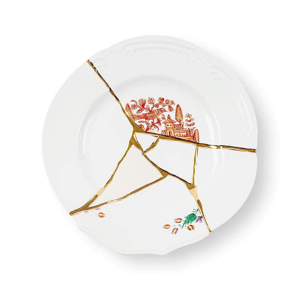 Seletti Kintsugi Piatto piano in porcellana e oro 24 carati piano mod. 1 | Piatto Piano Kintsugi n°1 Seletti in Porcellana e Oro – Design MarcantonioIl Piatto Piano Kintsugi n°1 di Seletti, disegnato