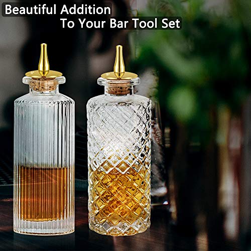 Bitters Bottle 5pcs Glass Dash Bottle Set for Cocktail Vermouth Sprayer Atomizer Gold Plated Zinc Alloy Dasher Top (5pcs)