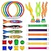 Funmo Juguetes de Piscina 25 Piezas,Juguetes de Buceo para Niños,Piezas Juguete de Buceo,Anillos de Buceo Torpedos Palos de Buceo Juguetes para Piscina Natación Subacuática Verano Juegos para niño