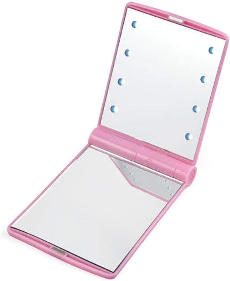 Pink Pocket Mini LED Make Up Mirror Cosmetic Mirror Folding Portable Compact Pocket Gift