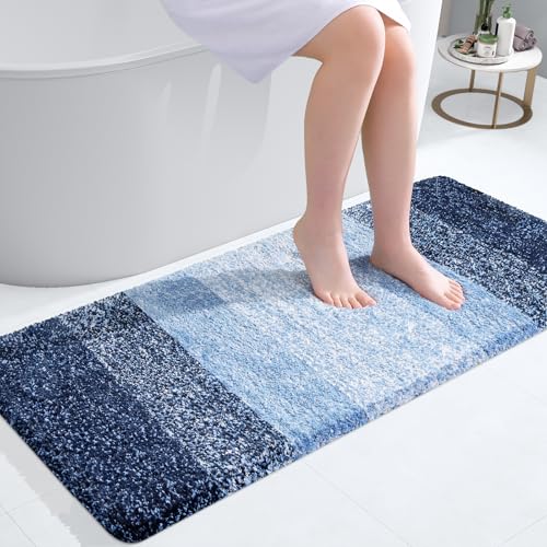 Image of OLANLY Bathroom Runner Rugs Mat 44x20, Extra Soft Absorbent Microfiber Bath Rugs, Rubber Backing, Quick Dry, Washable Long Bath Mats for Bathroom Floor, Tub and Shower, Home Decor Accessories, Navy