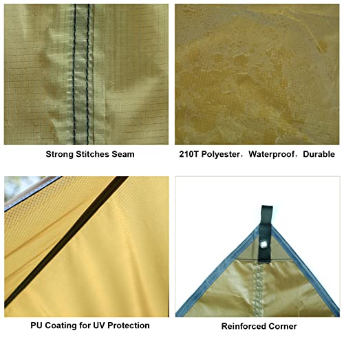 Camping Tarp Waterproof, Hammock Rain Fly Lightweight, Backpack Tarp Portable, Multifunctional Tent Tarp For Camping, Emergency Shelter Tarp, Uv Protection, 210T Polyester, 11.8 X 9.5 Ft, Beige #TOP2