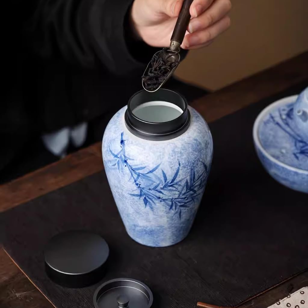 Organizador de bolsas de té Contenedor de almacenamiento de té Tarro de té grande de porcelana azul y blanca Tarro sellado de cerámica para el hogar Pu'er Envases de té sueltos Almacenamiento Tarro d