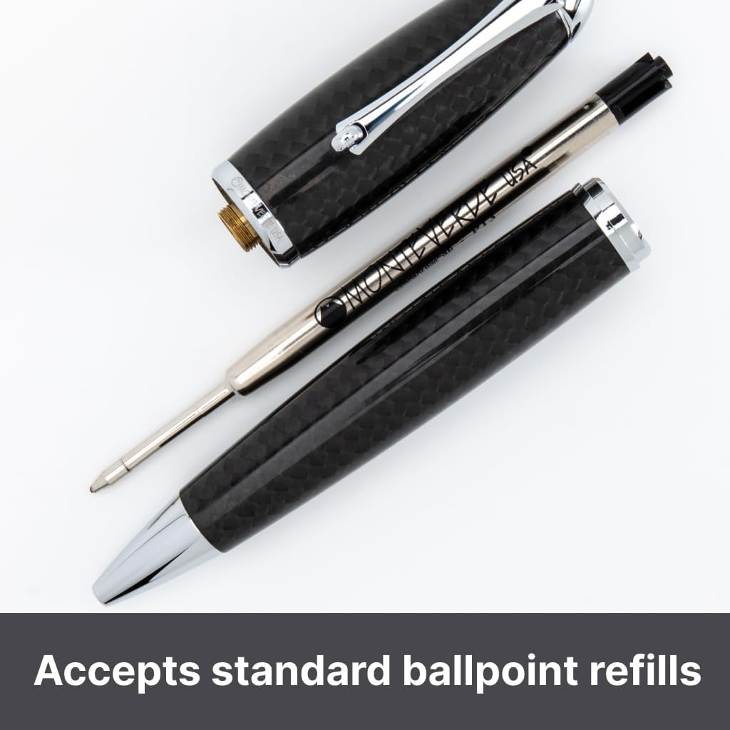 Monteverde USA Super Mega Carbon Fiber Ballpoint Pen - Chrome Trim - Durable Carbon Fiber Body - Smooth Writing Parker-Style Refillable Pen - Substantial and Stylish