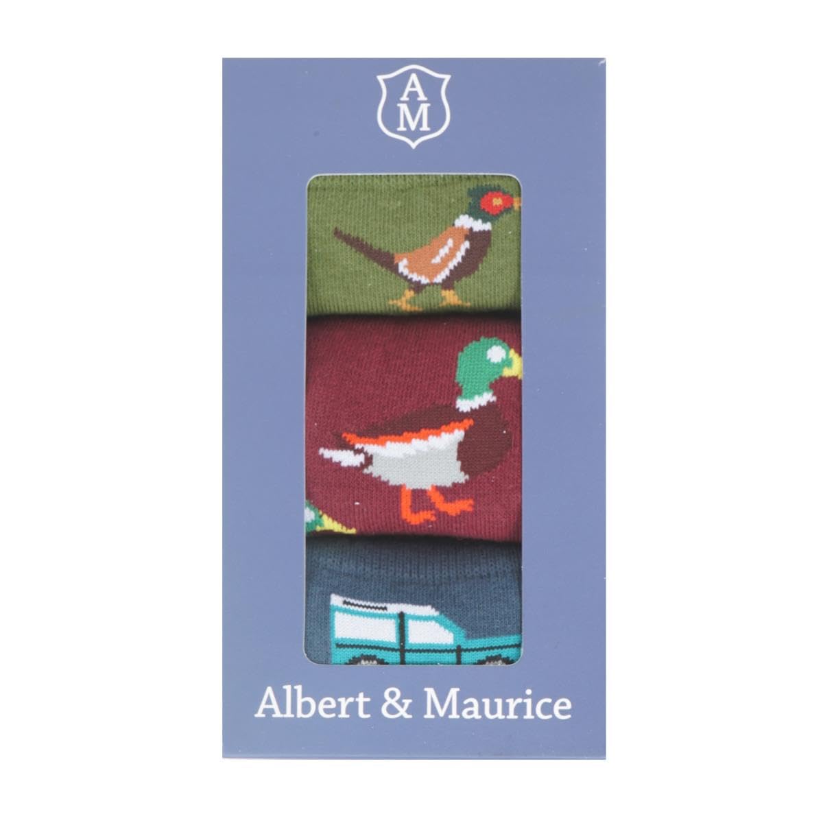 Albert & Maurice Mens Socks Gift Set Pack Of 3 Green Pheasant/Red Duck/Blue 4x4