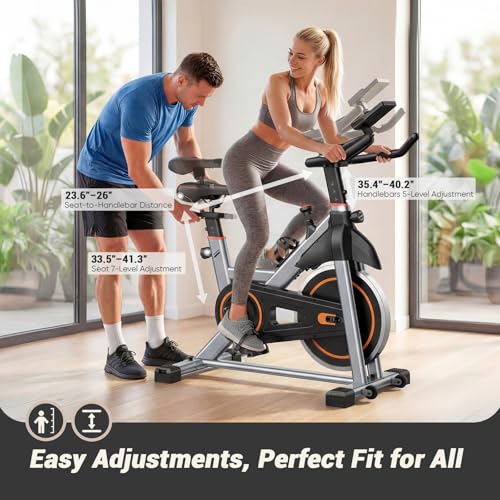 Image of OLIXIS Exercise Bike with APP Control, Brake Pad Stationary Bikes with Quiet Magnetic Resistance, Indoor Cycling Spin Workout Bike with 300.0 lbs Weight Capacity,Orange /Red /Blue