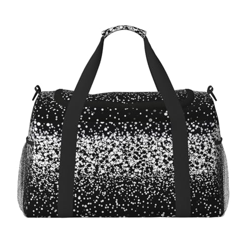 Black White Glitter Travel Duffel Bag Lightweight Waterproof Carry On Tote Bag Foldable Weekender Overnight Bags Sport Gym Bag For Women Men