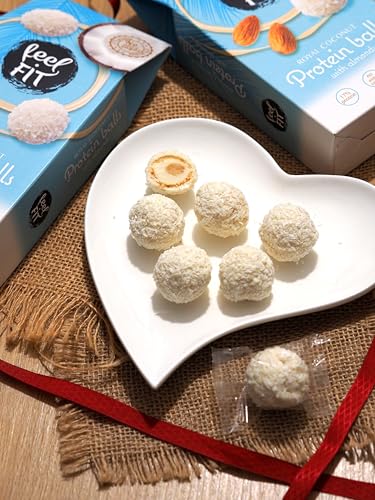 feel FIT Zuckerfreie Kokos-Pralinen mit Mandeln, ohne Zuckerzusatz, 17% Eiweiß, 63 g