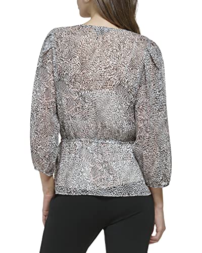 Dkny Women's Figure-Flattering Blouse Tie Waist Bubble Sleeve Top, Pnk Kiss M #TOP3