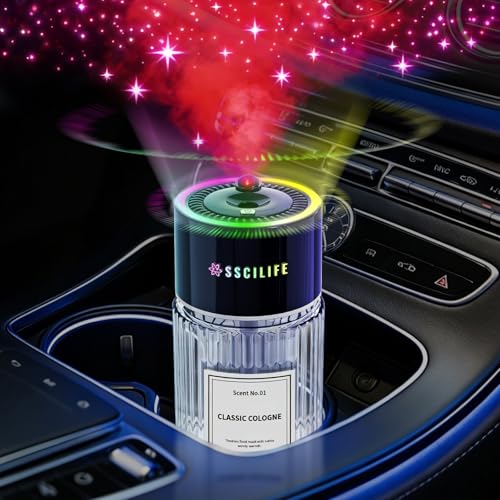 SSCILIFE Smart Car Air Freshener with Auto Sensor, Car Aroma Diffuser with RGB Music Syncing Light & Starry Sky Projection, Up to 120 Day Use, 120ML Capacity, Scent: No.02.2-Coastal Citrus (Pro Max)
