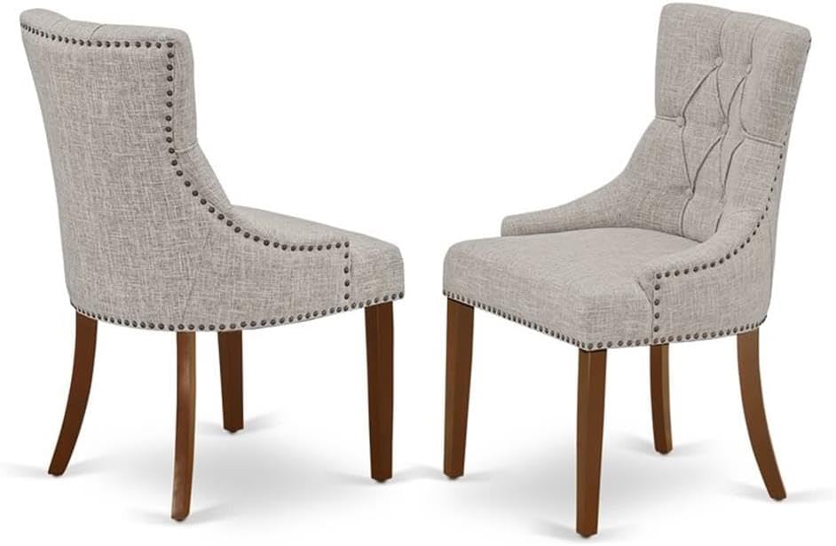 Luxury Friona parsons dining chairs - Doeskin Linen Fabric - Mahogany Finish Hardwood Legs - Set of 2