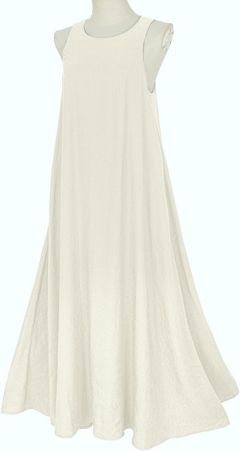Rainday Women's Linen Dress Sleeveness Loose Dresses Casual Maxi Dress with Pockets - Image 3