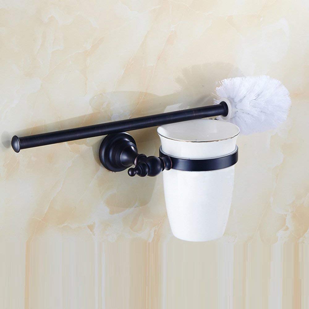 GZZ Kit de Nettoyage des Toilettes de la Salle de Bains européenne Set de brosses de Toilette Noir européen, Salle de Bain Maison et hôtel Brosse de Nettoyage Murale, poignée en cuivre et Tasse en cé
