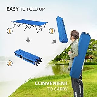 Outsunny 2 Person Folding Camping Cot for Adults, 50" Extra Wide Outdoor Portable Sleeping Cot with Carry Bag, Elevated Camping Bed, Beach Hiking, Blue