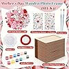 FULJOOY 24 Packs Mother's Day DIY Wooden Picture Frames Painting Craft Kit with Heart Foam Stickers Ribbon Rhinestone Sticker Tools Set Brush Unfinished Picture Photo Frames Decoration for Kids Paint #1