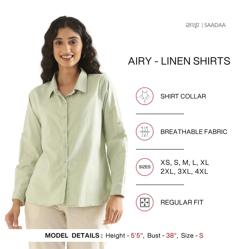 Image of SAADAA Airy Linen Shirt | Solid Regular Fit Casual Shirts Stylish for Women