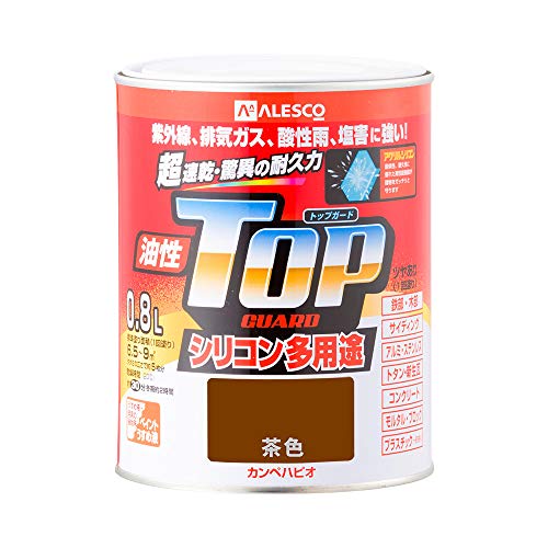 カンペハピオ ペンキ 塗料 油性 つやあり シリコン樹脂 多用途 超速乾 さび止め剤入り トップガード 茶色 0.8L 油性塗料 日本製 00017640041008