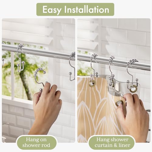 Image of Amazer Shower Curtain Hooks Rings, Rust-Resistant Stainless Steel Double Shower Curtain Hooks, Shower Hooks for Shower Curtain and Liner Bathroom, Set of 12, Chrome