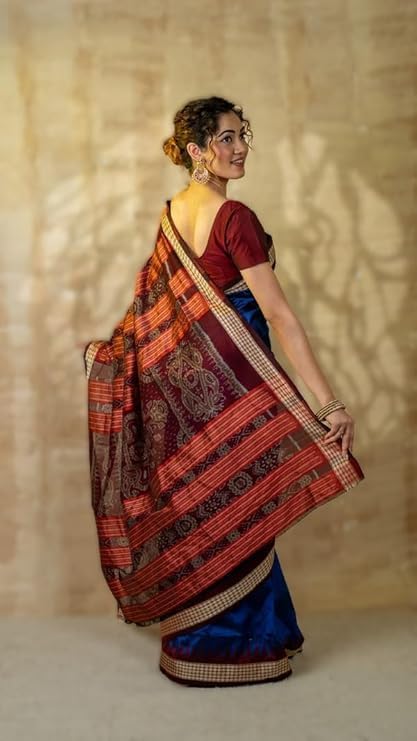 Image of Handmade Pure Bomkai Silk Saree Khandua Natural Silk Ikkat Saree For Women /Ethnic Wear /Traditonal Saree /Handloom Saree With Regular Fit Blouse Piece