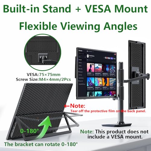 Image of 14 inch Touchscreen Portable Monitor, 16:10 1920x1200 IPS HDR Vertical Monitor, VESA Compatible USB-C Second Screen for Laptop Mac Pc Android (No Touch for iPhone /iPad /Consoles)