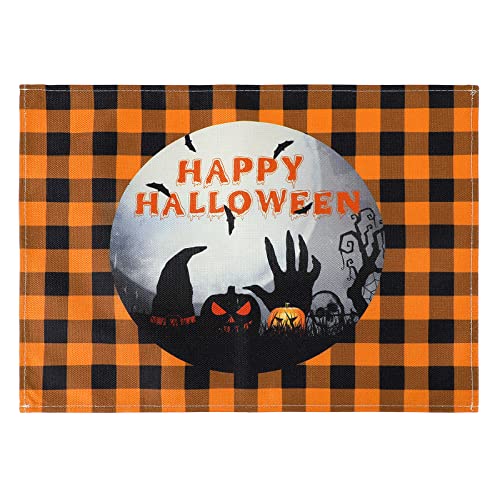 Image of Placemats Set of 6 Halloween Pumpkin Kitchen Table Mats Set of 4 Halloween Ghost Marble Kitchen Accessories Non Slip Placemats Scary Pumpkin Set of 4