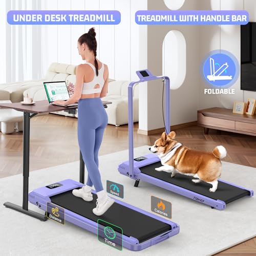 Image of FUNMILY Upgrade Walking Pad Folding Treadmill with 12% /15% Incline & Handle Bar, 3.5HP Foldable Under Desk Compact Treadmills for Home /Office /Gym, 400+lb Capacity, Shock Absorption