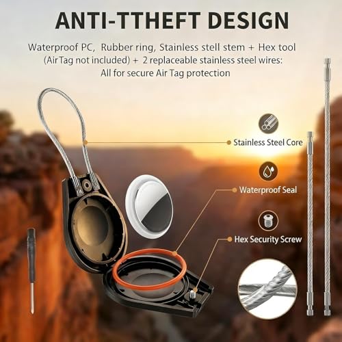 Image of for AirTag Keychain Holder Waterproof Shockproof Case with Stainless Steel Shackle for Pet Collar, Keys, Luggage (Black)