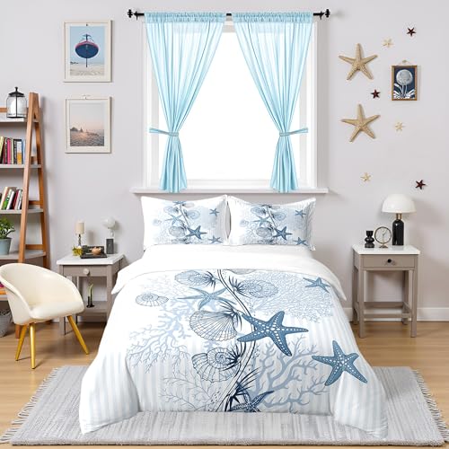 100% Natural Cotton Watercolor Ocean Theme Duvet Cover Queen for