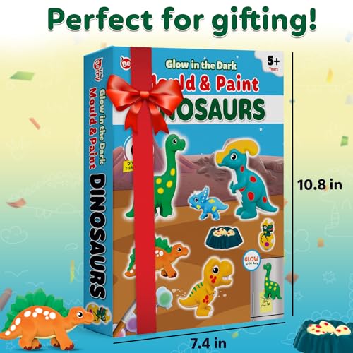 Image of Little Berry DIY Mould and Paint Kit for Kids: Dinosaurs Craft Kit | Make 6 Glow in The Dark Fridge Magnets | Painting Art & Craft Set for Girls & Boys 3-10 Years | DIY Kit for Kids | Gifting Toys