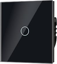 TAWOIA Interruptor de luz normal, interruptor de luz de pared, estándar 110 V - 240 V, panel de cristal, 86 x 86 mm, interruptor de luz táctil de 1 vía, color negro