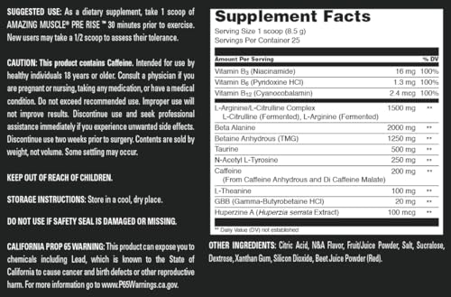 Image of Amazing Muscle Pre Rise | Pre-Workout Powder Supplement with Caffeine & Beta-Alanine for Men & Women | 25 Servings (25 Servings, Fruit Punch)